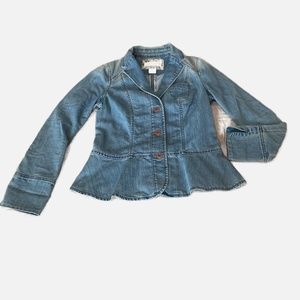 Denim Jacket with Peplum - Distressed Blazer Style